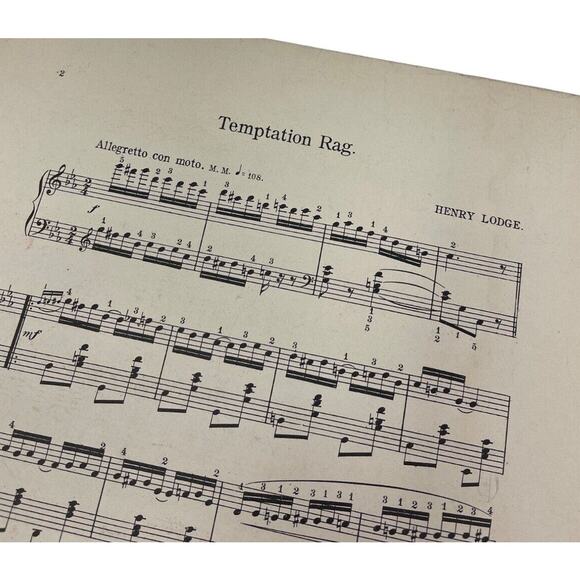 Temptation Rag Two Step Sheet Music 1909 Antique Henry Lodge - Picture 2 of 9